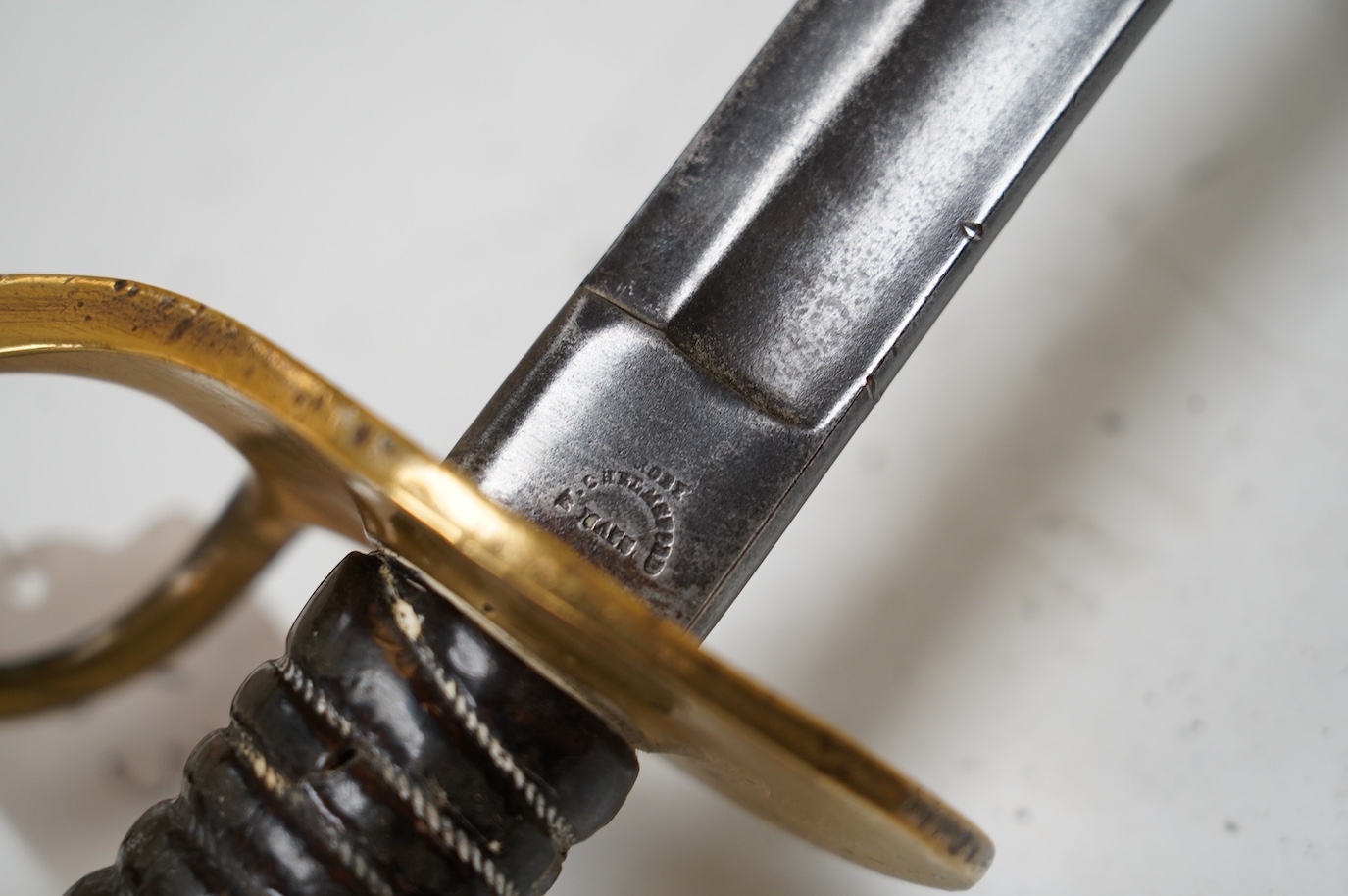 An 1865 American cavalry trooper’s sword, marked ‘US 1865 AGM’ made by C. Roby, Chelmsford Massachusetts, blade 88.5cm. Condition - fair to good